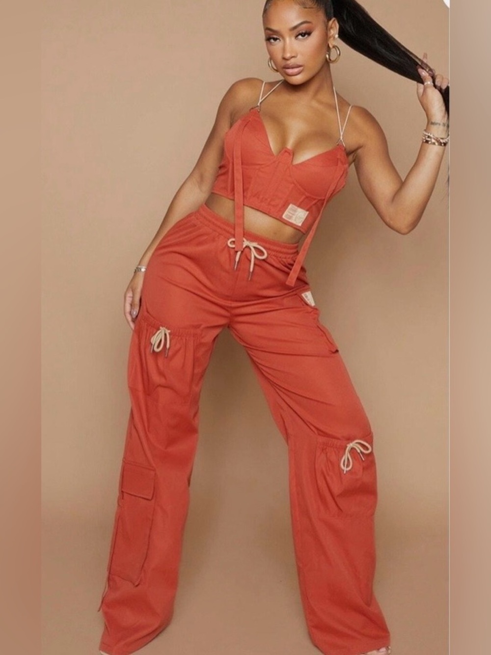 PRETTYLITTLETHING womens Rust orange two piece set